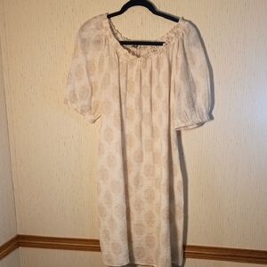 Wonderly Cream Patterned Midi Dress, Boho, Beachy,Cottage Core Causal 100% Cotto